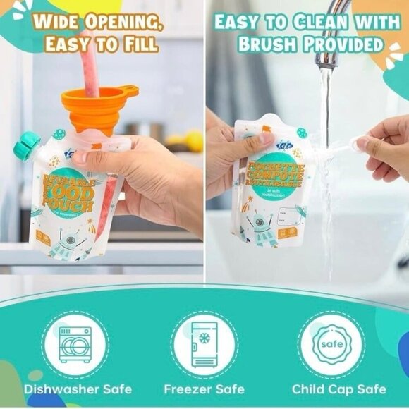 Reusable Baby Food Pouches - Refillable Food Storage Containers - 10 Pack | 6oz - Picture 3 of 6